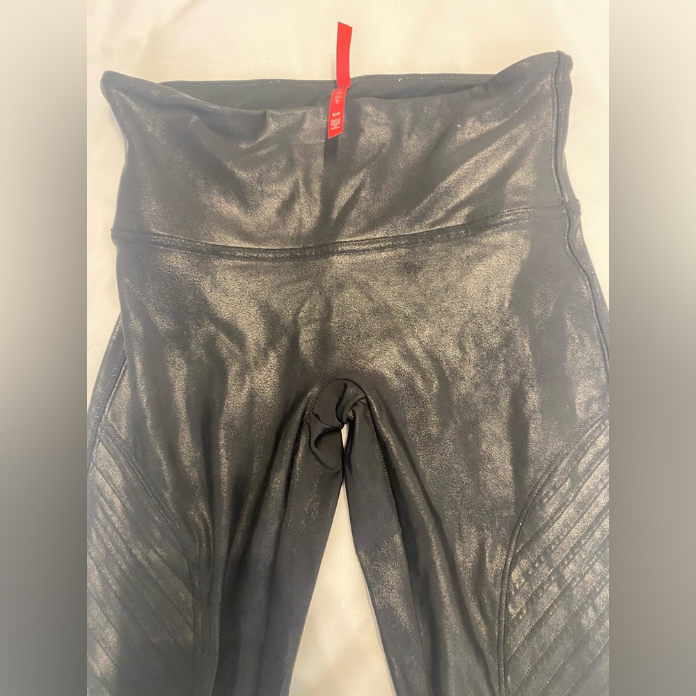 SPANX Faux Leather Moto Leggings in Black - Picture 3 of 5